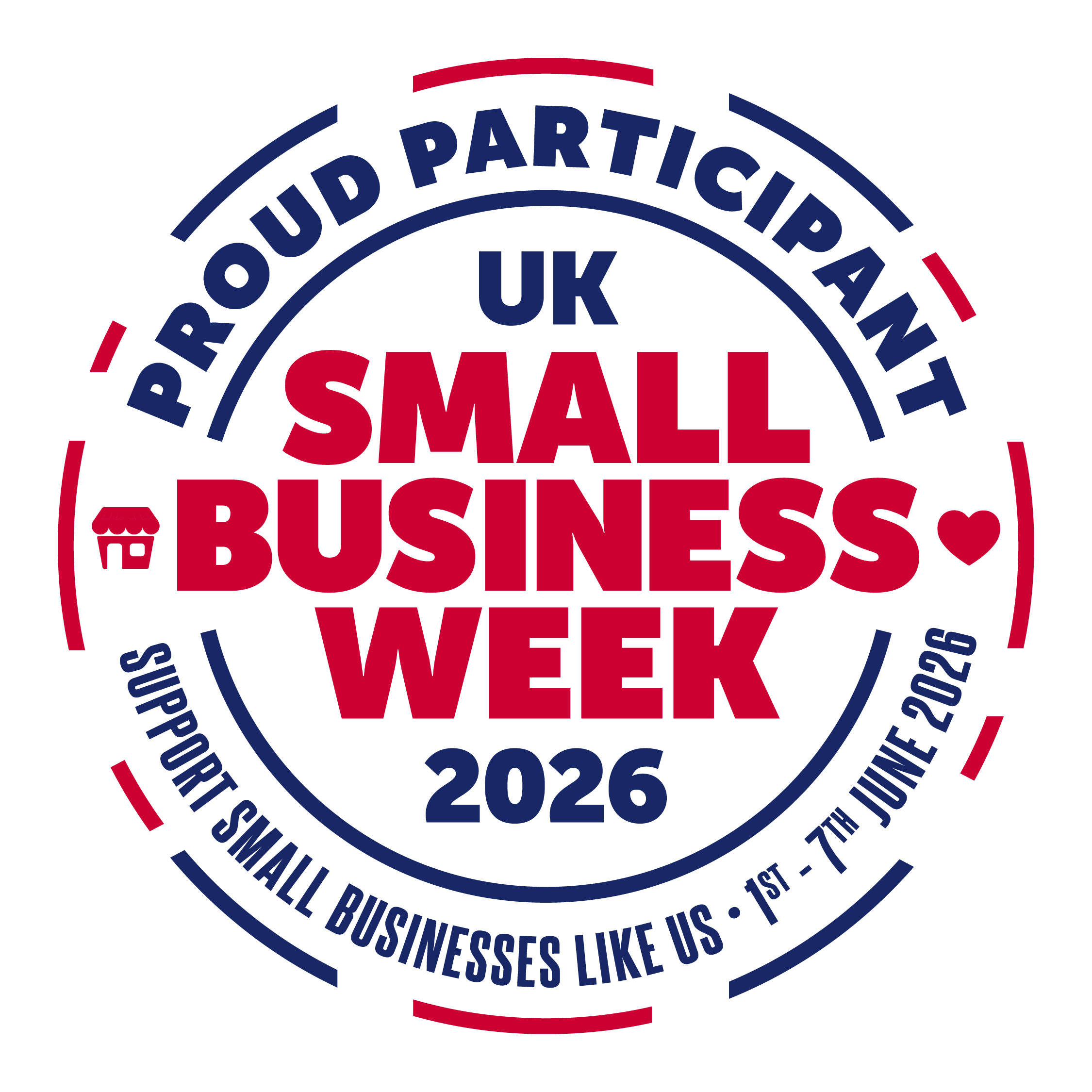 A red and blue logo showing support for small business week